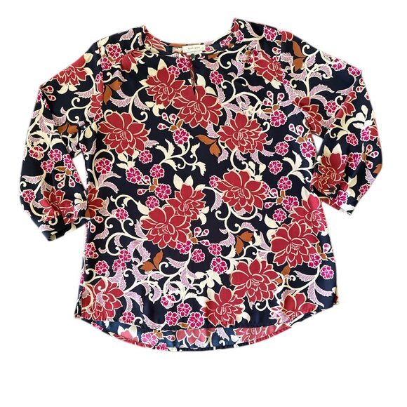 Van Heusen Floral Long Sleeve Blouse Navy Red Pink Size M - Picture 1 of 5